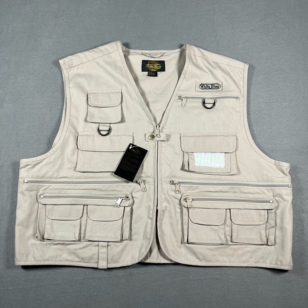 NWT White River Fly Shop Outdoor Utility Vest Beige Men Size XL 100% Cotton